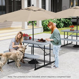 Giantex Picnic Table Bench Set for 4 People, 4.5FT Outdoor Rectangular Dining Table & 2 Benches w/Umbrella Hole - Photo 3