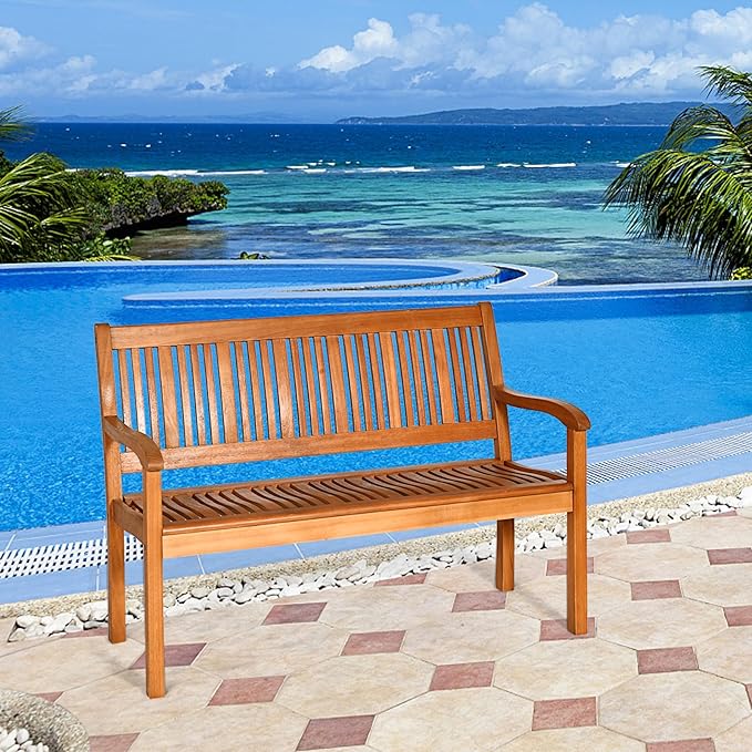 LDAILY Moccha Wood Outdoor Bench, Multi-use, Sturdy and Durable, Easy Assembly, Natural Teak Material, Ideal for Garden, Patio, Porch
