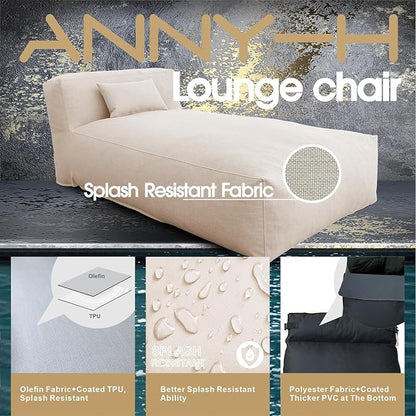 Dineli Modern ANNY-H Lounge Chair Outdoor Bed Lounger Outdoor Couch Sofa Comfy Patio Furniture Dense Foam Pool Loungers Lazy Sofa for Outside, Water-Resistant Sunbed (Light Beige, 70'' Length)