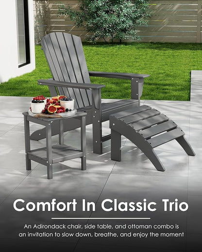 GREENVINES Adirondack Chairs Set of 2 | HDPE Plastic | Oversized Fire Pit Chair | All Weather | Grey | Poly Lumber | for Outdoor Deck Backyard Patio