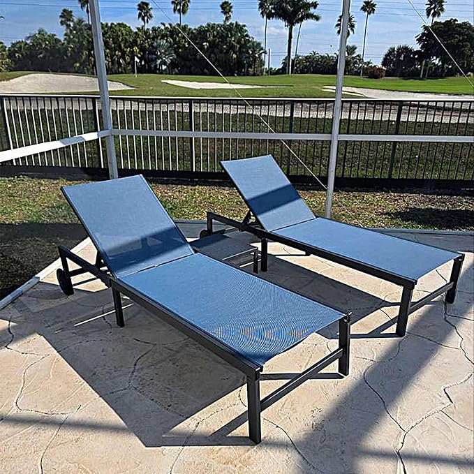 PURPLE LEAF Outdoor Chaise Lounge Chairs Set Recliner Aluminum Adjustable Chair with Wheels and Side Table for Poolside Beach Patio Sunbathing Lounger, Indigo