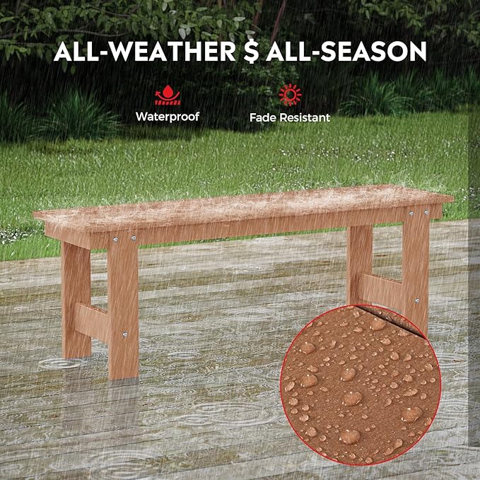 Costaelm Garden Bench, Front Porch Bench Entryway Park Bench, Patio Backless Garden Seat for Outdoors/Indoor, Low Farmhouse Bench, Teak