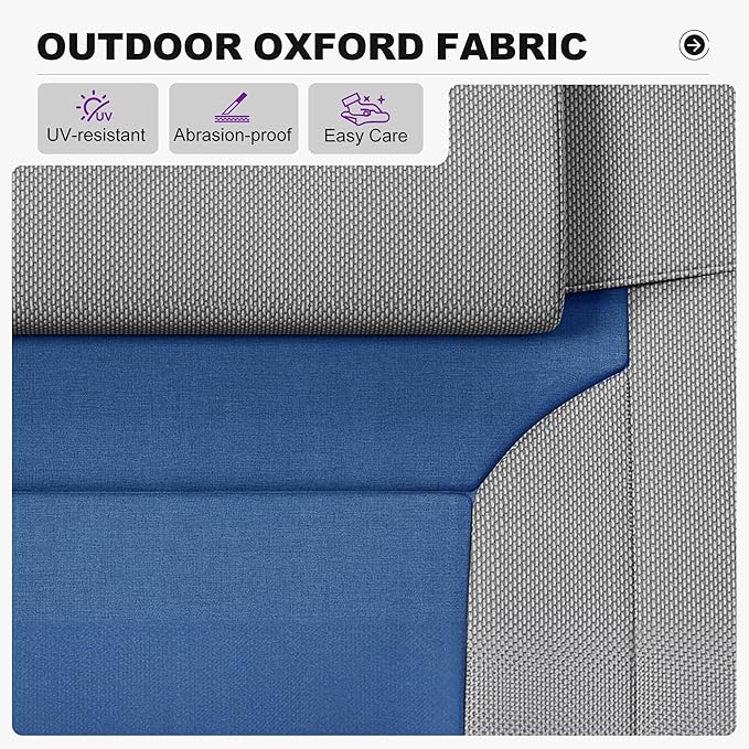 PURPLE LEAF Oversized Outdoor Reclining Chair Set of 2 Patio Zero Gravity Chaise Lounge Folding Chair with Quilted Cushion Adjustable Headrest for Lawn Camping Beach Pool Grey and Navy Blue