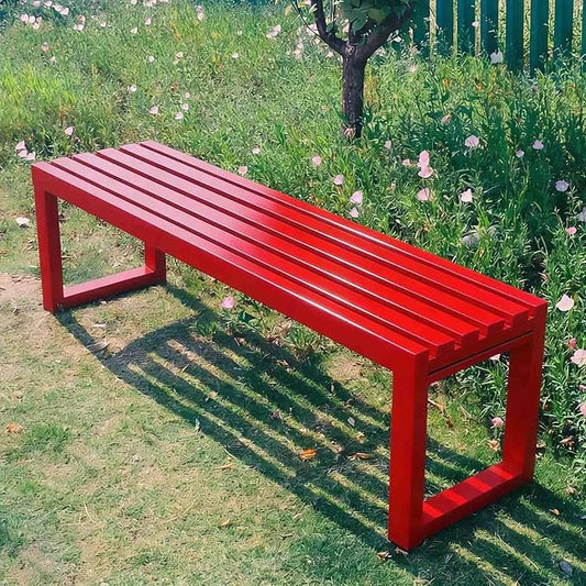 Outdoor Metal Backless Bench 3.3/3.9/4.9/5.9ft Weatherproof Heavy Duty Patio Benches Porch Seating 2-Person Dining Benches Garden Metal Bench Multifunctional Slat Furniture Chair(Red,3.3ft)