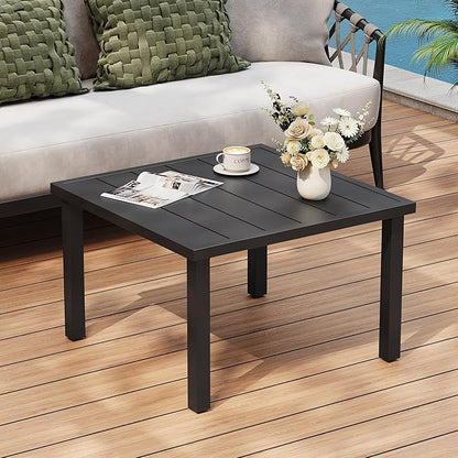 ONBRILL Small Outdoor Coffee Table, 28 Inch Square Patio Coffee Table, Metal Coffee Table for Porch, Backyard, Poolside, Balcony - Black