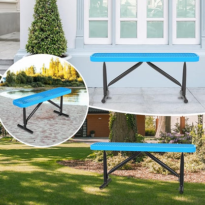 4 Feet Outdoor Steel Bench, Blue Heavy Duty Metal Park Bench for Outside, Weatherproof Dock Bench, 48" L Commercial Benches Mesh Bench for Shopping Mall, Store, Lawn, Park, Patio, Deck, Garden