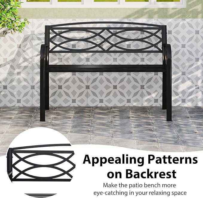 Tangkula Outdoor Metal Garden Park Bench, Heavy-Duty Metal Slatted Loveseat for 2 People with Curved Armrests & Backrest, Patio Park-Style Seating Furniture for Backyard, Poolside, Porch