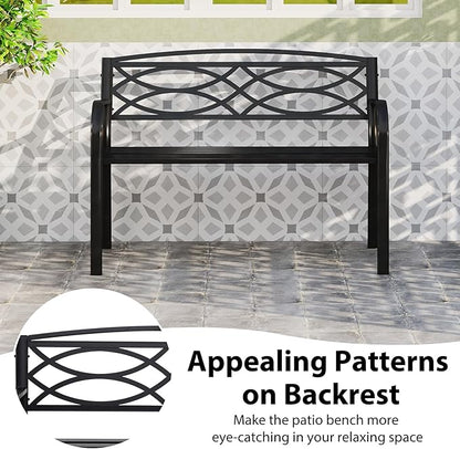 Tangkula Outdoor Metal Garden Park Bench, Heavy-Duty Metal Slatted Loveseat for 2 People with Curved Armrests & Backrest, Patio Park-Style Seating Furniture for Backyard, Poolside, Porch