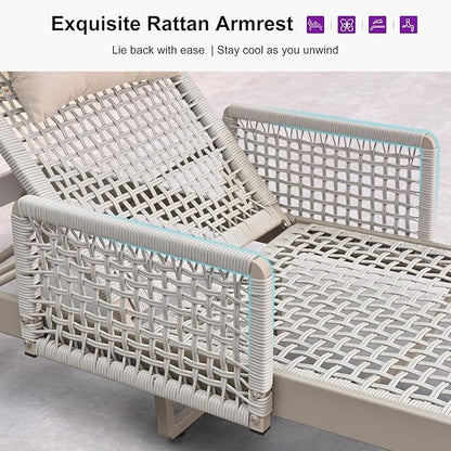 PURPLE LEAF 4 Pieces Outdoor Chaise Lounge Set Rattan Wicker Lounger with Arms Poolside Furniture Adjustable Recliners Patio Lounge Chairs for Beach Yard Garden Balcony, Champagne