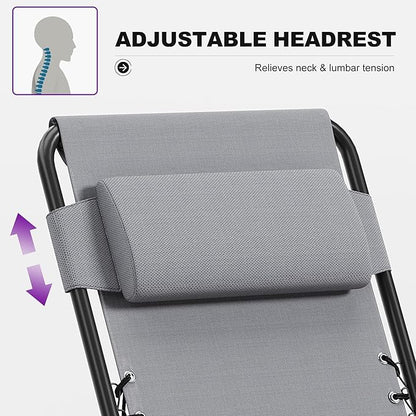 PURPLE LEAF Outdoor Reclining Chair Patio Zero Gravity Chaise Lounge Folding Chair with Removable Cushion Adjustable Headrest for Lawn Camping Beach Pool Grey