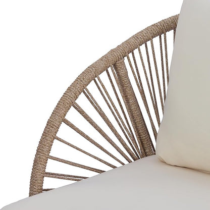 Merax Acacia Wood Outdoor Club Chair - Curved Tub Design Patio Lounge Chair with Handwoven Rope Accents & Weather-Resistant Cushion for Porch, Deck or Garden,Teak+ Beige