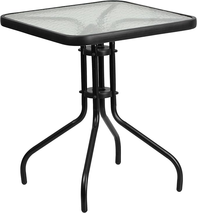 EMMA + OLIVER 23.5" Square Tempered Glass Metal Table