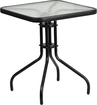 EMMA + OLIVER 23.5" Square Tempered Glass Metal Table