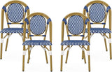 Christopher Knight Home Gwendolyn Outdoor French Bistro Chairs (Set of 4), Blue + White + Bamboo Print Finish - Photo 1