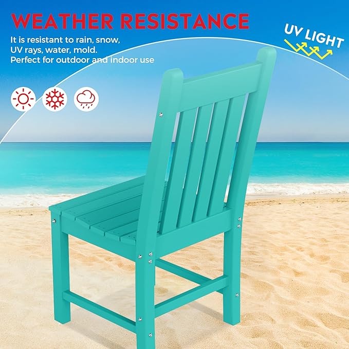 Costaelm Armless Outdoor Chair, Patio Adirondack Chair, HDPE Poly Lumber Waterproof Restaurant Bistro Kitchen Dining Chair for Outside Porch Backyard Garden, Turquoise