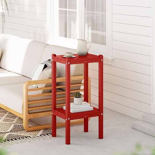 WestinTrends Malibu 36" Outdoor Adirondack HDPE 2-Tier Patio Side Table, Red