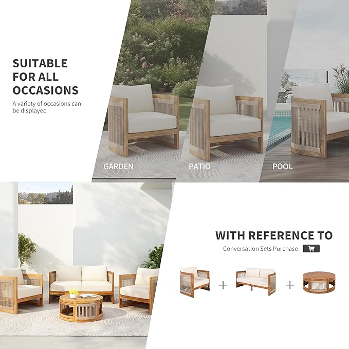 Christopher Knight Home Dora Set of 2 Patio Club Chair with Cushions, Acacia Wood Lounge Chair Outdoor, Woven Accents - Photo 6