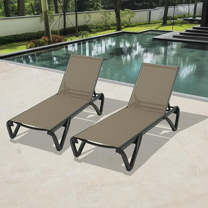Domi Pool Lounge Chairs Set of 2, Aluminum Patio Chaise Lounge with Wheels, 5 Position Adjustable, All Weather Outdoor Lounge Chairs for Beach, Yard, Balcony, Poolside, Khaki