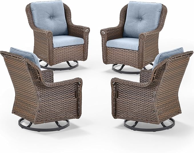 Patio Chairs Outdoor Swivel Glider - Set of 4 High Back Outside Brown Wicker Rattan Rocking Chair with Thick Cushion - Photo 1