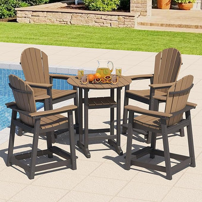 Outdoor Tall Adirondack Chair, HDPE Weather Resistant Outdoor Chair for Garden, Perfect for High Top Table & Chairs on Your Balcony, Capacity 400LBS, Brown