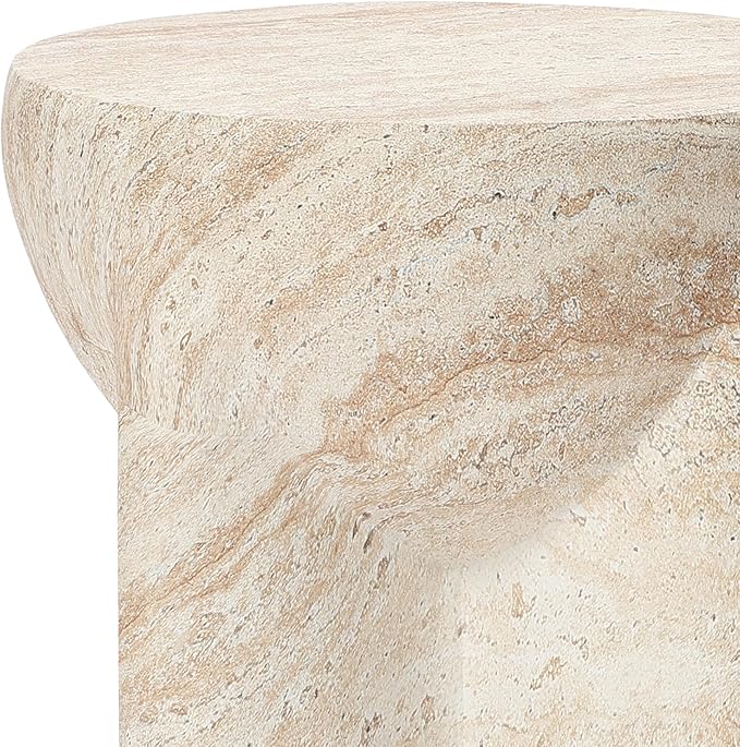 LuxenHome 18" Outdoor Side Table, Marbled Round Accent Table, Indoor Outdoor End Tables for Patio, Balcony, Living Room - Photo 3