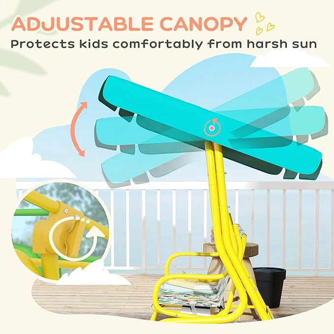 Qaba Kids Patio Swing, 2-Seater Outdoor Porch Swing Chair with Adjustable Canopy, Safety Belt - Photo 3