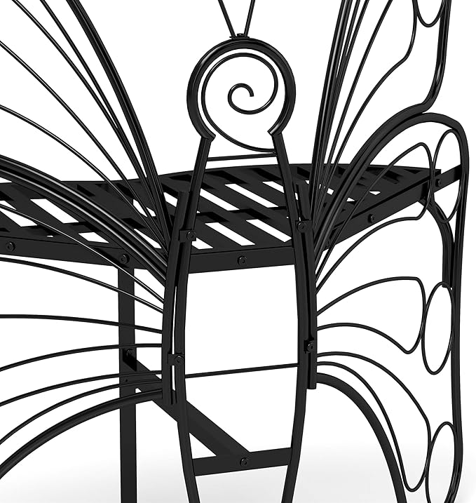 Pink Butterfly Benches Outdoors, Pretty Garden Bench & Cute Metal Outside Bench, Front Porch Benches Outdoor with Sturdy Frame for Lawn Yard Balcony (Black 1)