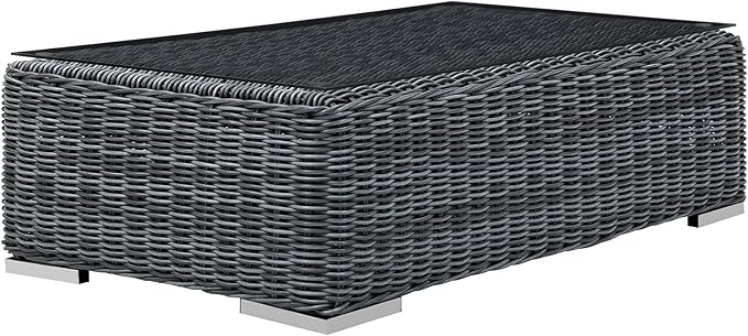 Modway Summon Wicker Rattan Outdoor Patio Coffee Table in Gray