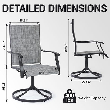 Patio Swivel Chairs Set of 2, Outdoor Dining Chairs High Back, All-Weather Padded Textilene Swivel Rocker Chair for Lawn Porch Garden, Grey(2 PCS)