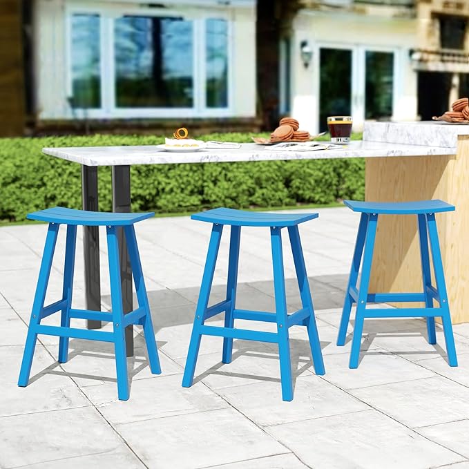 Costaelm All-Weather Bar Stools Set of 3, 29" Height Outdoor Bar Stools, Adirondack Poly Patio Bar Stool for Patio, Deck - Photo 1