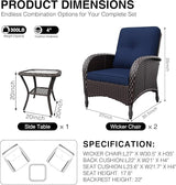 Joyside Wicker Patio Chairs, 3 Piece Rattan Outdoor Furniture with Thickened Cushions, High Back, Deep Seating - Photo 2
