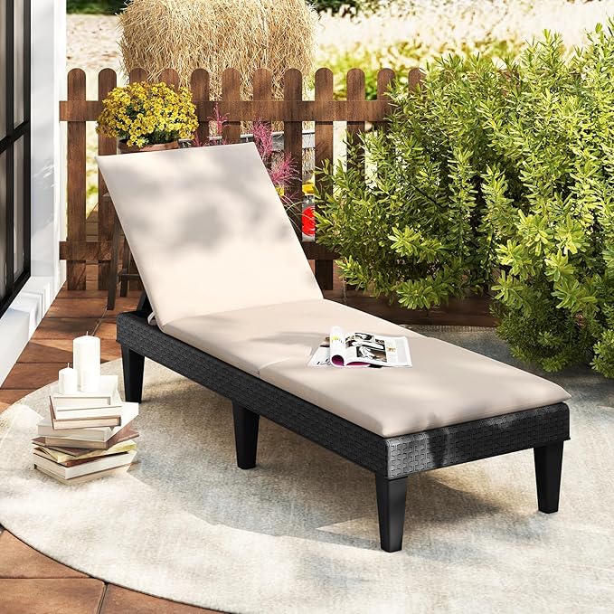 HAPPYGRILL Outdoor Chaise Lounge Chair Rattan Recliner Lounger with Removable Cushion & 3-Level Adjustable Backrest - Photo 4