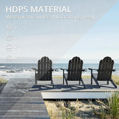 LUE BONA HDPS Adirondack Chairs Set of 8, Long-Lasting All-Season Outdoor Patio Chairs, Hidden Cup Holder, 350 LBS, Black