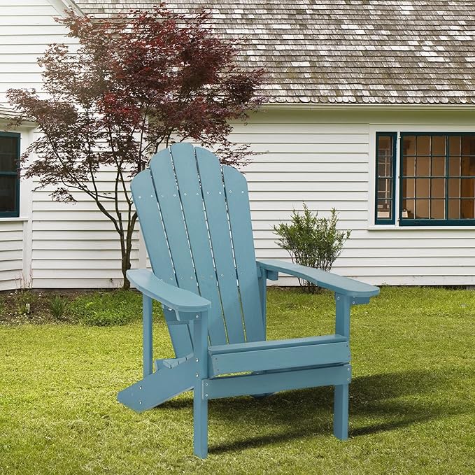 ELEGANT Folding Adirondack Chairs, Patio Chairs, Lawn Chairs, Outdoor Chair, Adirondack Chair Wood, Fire Pit, Weather Resistant for Deck, Backyard, Garden(Blue)