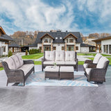 Rilyson Wicker Patio Furniture Set - 6 Piece Rattan Outdoor Sectional Conversation Sets with 2 Rocking Swivel Chairs - Photo 1