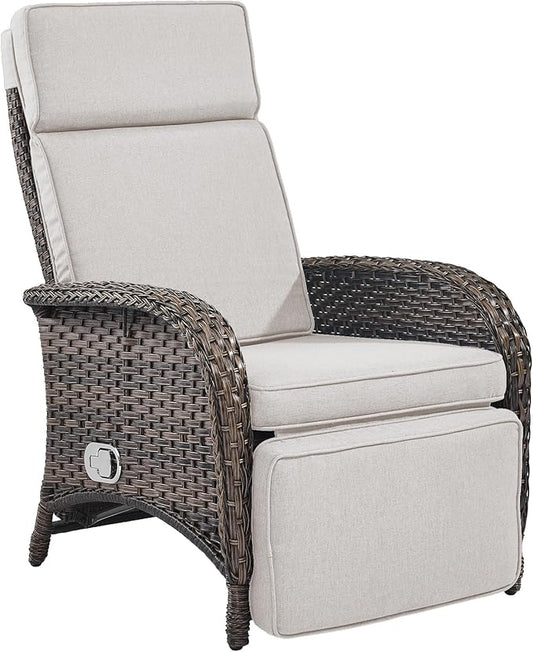 Belord Versatile Outdoor Recliner Chair - Reclining Patio Chair with Adjustable Backrest and Footrest, All-Weather Wicker Chaise Lounge Chair Outdoor for Pool Deck Brown