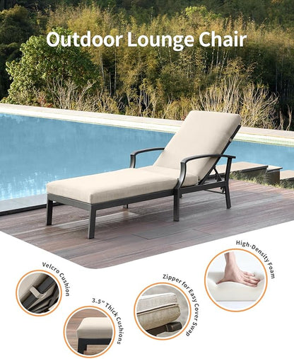 Pool Lounge Chair, Never-Rust Aluminum Outdoor Chaise Lounge with Gray Cushion, Outdoor Lounger Pool Furniture with Adjustable Backrest, Patio Lounge Chair for Outside, Deck, Gunmetal