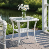 MEETWARM Wicker Outdoor Side Table, All-Weather Patio Rattan Side Table with Tempered Glass Top and Storage Shelf - Photo 8