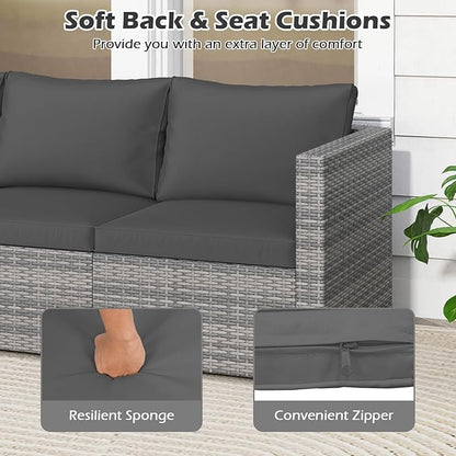 Tangkula 3 Seat Outdoor Wicker Sofa Set, Modular PE Rattan Patio Cushioned Sectional Couch Set, Outside Furniture Set for Deck, Backyard, Porch, Garden & Poolside (Black)