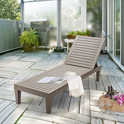 Tangkula Outdoor Chaise Lounge Chair, Lightweight Patio Lounge Recliner Chair with Adjustable Backrest, 5 Reclining Positions Chaise Lounger for Patio, Beach, Balcony, Poolside, Backyard (1, Coffee)