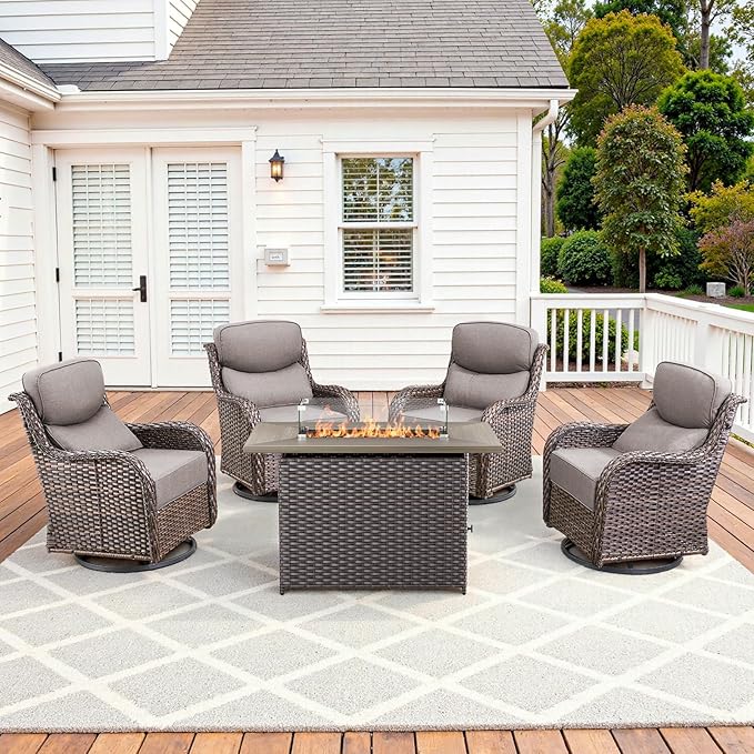 Luxury High Back Patio Furniture Set Fire Pit Table with 6-Inch Thick Cushions - Photo 1