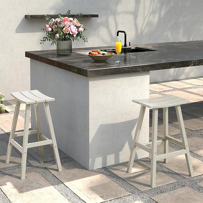 Costaelm All-Weather Bar Stools Set of 2, 24" Height Outdoor Bar Stools, Adirondack Poly Patio Bar Stool for Patio, Deck, Kitchen Counter and Garden, Sand