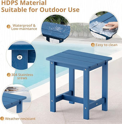 LUE BONA Outdoor Side Table, HDPS Small Outdoor Table, Adirondack Side Table, Outside End Table for Patio, Porch, Deck, Weather Resistant/Easy Maintenance/Indoor or Outside Use, Navy Blue