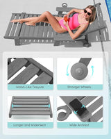 Chaise Lounge Chair Outdoor with Wheels, Oversize Patio Lounge Chairs with Wood Texture - Photo 5