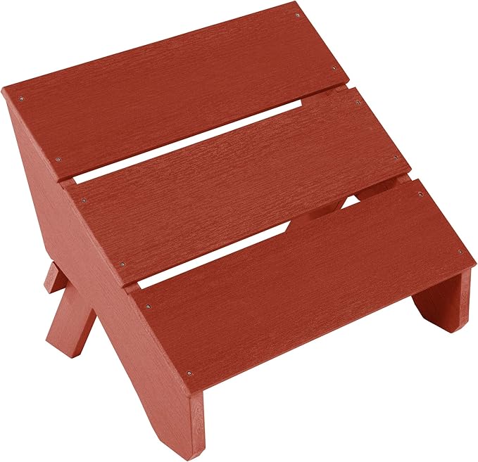 Highwood Italica Modern Adirondack Chair and Ottoman, 2-Piece Set, Rustic Red