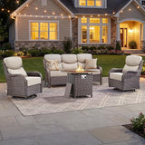 Luxury Patio Furniture Set with 6-inch Thick Cushion, Outdoor Furniture with Fire Pit Table, Swivel Chairs, Sofa - Photo 1