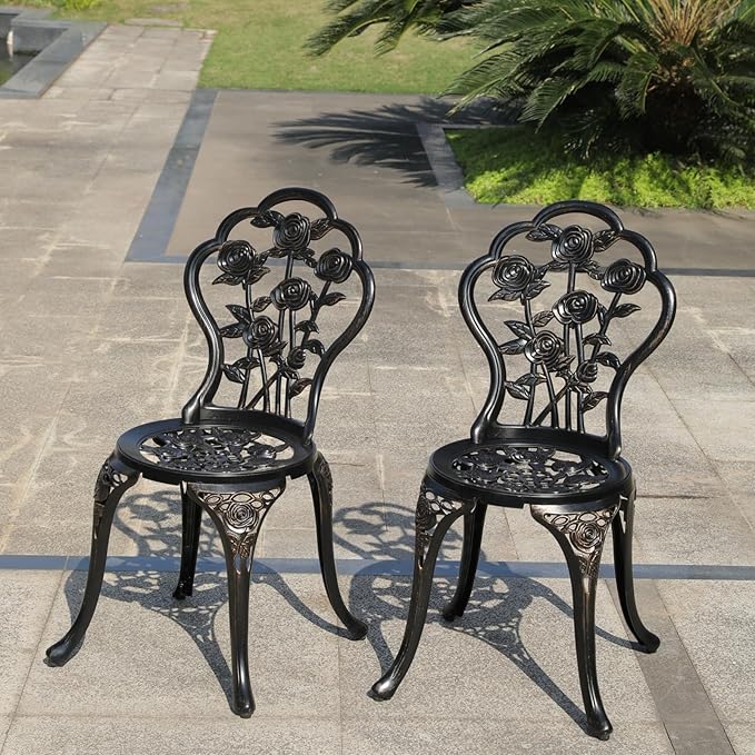KAILI Rose Garden Cast Aluminum Bistro Chairs, Decorative Outdoor Patio Seating, Set of 2 - Photo 4