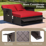 COSTWAY Patio Rattan Daybed with Cushions, Outdoor Wicker Loveseat Sofa with Storage Ottoman - Photo 6