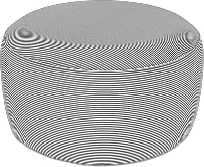 LVTXIII Indoor/Outdoor Extra Large Inflatable Ottoman Pouf D31 x H14 Inch, Round Footstool with Handle, Weather-Resistant Portable Furniture for Patio, Camping, Beach, Strip Grey
