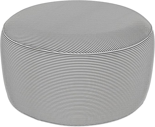 LVTXIII Indoor/Outdoor Extra Large Inflatable Ottoman Pouf D31 x H14 Inch, Round Footstool with Handle, Weather-Resistant Portable Furniture for Patio, Camping, Beach, Strip Grey